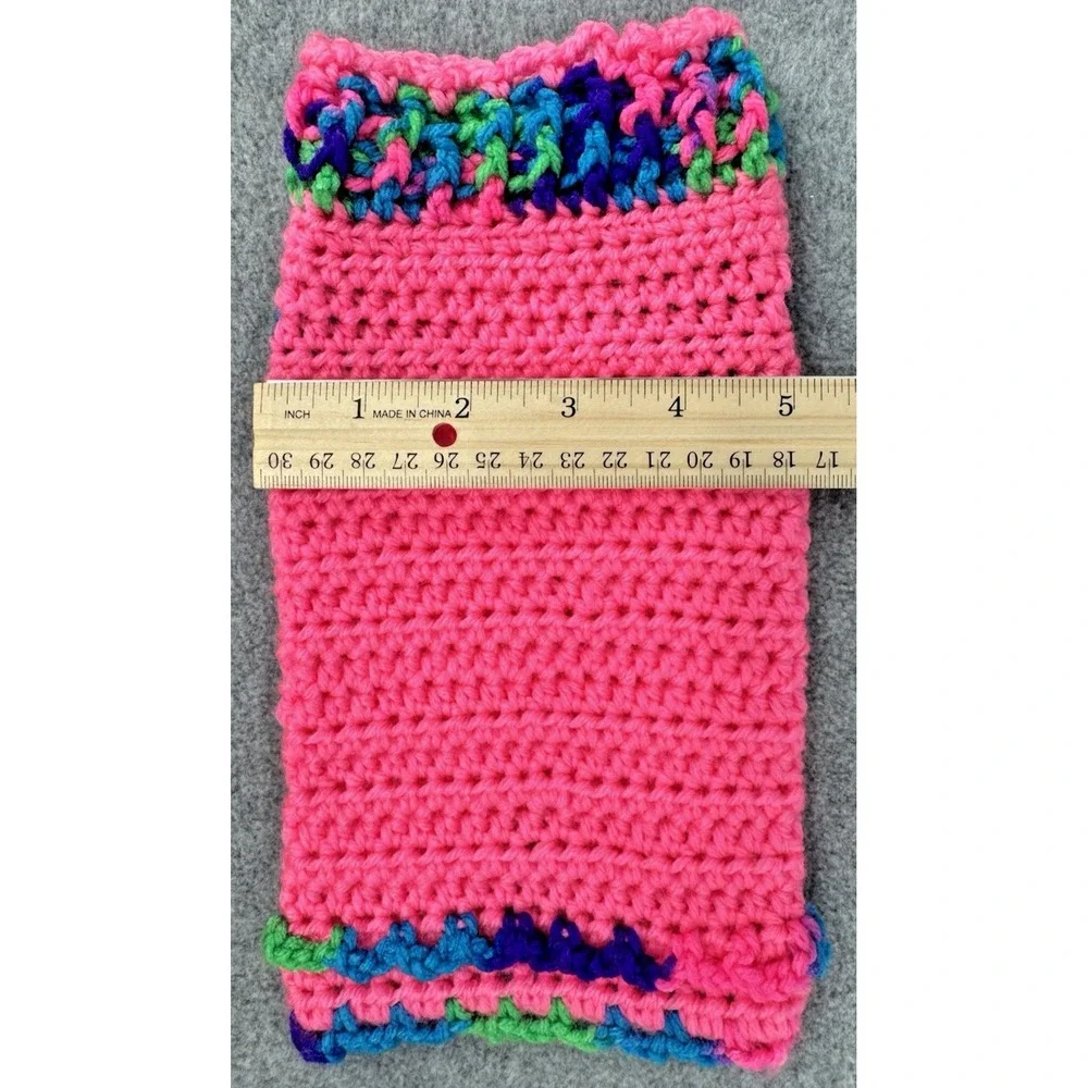 Extra Small Dog Sweater Crochet Hot Pink Variegated Trim Handmade Crocheted